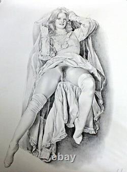 ASLAN Rare DESSIN lithographie Femme érotique signée et numérotée