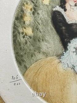 A. FERAT rare gravure Art Déco signée &numérotée beau cadre portrait jeune femme