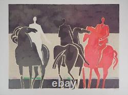 Albert Zavaro Cavaliers le rouge et le noir Lithographie Originale Signée