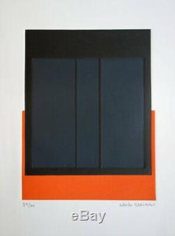 Alberte GARIBBO Carré Noir sur orange GRAVURE ORIGINALE #Signée crayon, 60ex