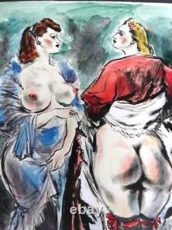Berthomme St Andre -erotisme Eloge De La Fesse -litho Aquarellee 1940- X4
