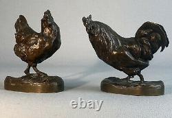 Bronzes Signés Et Numerotés De J. Terrier 1949 (le Coq Et La Poule) Belle Patine