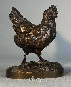 Bronzes Signés Et Numerotés De J. Terrier 1949 (le Coq Et La Poule) Belle Patine