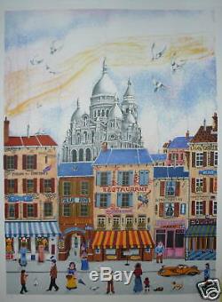 DELCROY Lithographie signée numérotée art naïf Sacré Coeur Paris Montamartre