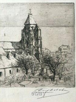 Eglise du Tréport, estampe, signée, numérotée, Eugène Delâtre, Originale 1923