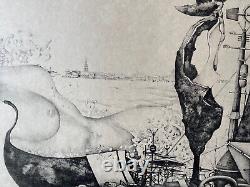 Grande lithographie années 1970 curiosa Venise paysage Italie signée & numérotée