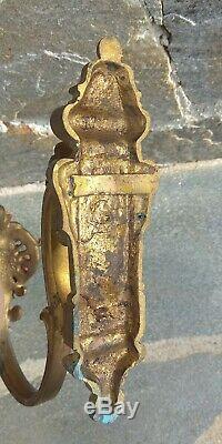 Grande paire embrases de rideaux en bronze dore, numerote, signe, holders, XIXeme