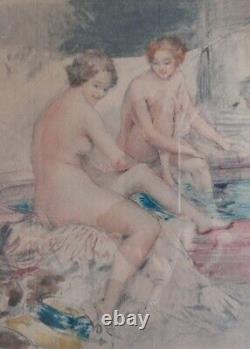 Gravure en couleur de Antoine Calbet (1860-1944) Deux Nues numérotée, signée