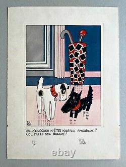 Lithographie originale POL RAB (1898-1933) Chiens Ric et Rac Humour 1930