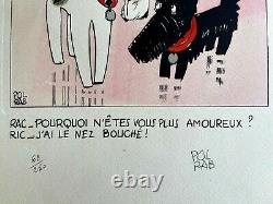 Lithographie originale POL RAB (1898-1933) Chiens Ric et Rac Humour 1930