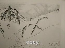 Michèle BERET gravure originale signée numérotée 43/100 montagne LA MEIGE