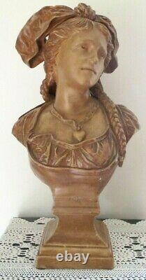 Rare Sculpture buste Marianne alsacienne terre cuite France estampillé numéroté