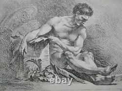 Rare gravure eau-forte François Boucher Huquier 1760 académie homme estampe