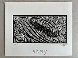 René QUILLIVIC Gravure sur bois woodcut bretagne mer marine vague seiz breur