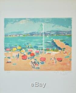 Robert SAVARY Estampe originale Lithographie La plage à St Aygulf